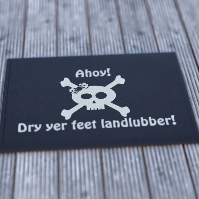 Funny Pirate Skull Landlubber Willkommen Doormat Fußmatte ("Ahoy!! Dry yer feet landlubbers". Suitable for all pirate doorways.)