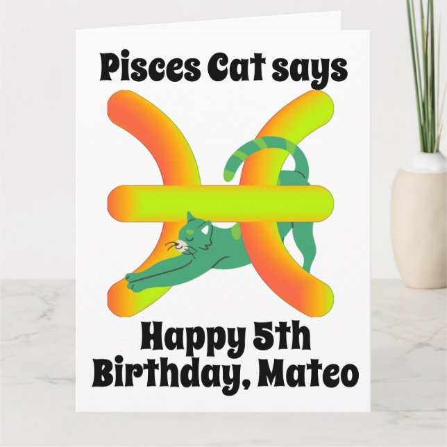 Funny Pisces Chat Carte d'anniversaire personnalis (Devant)