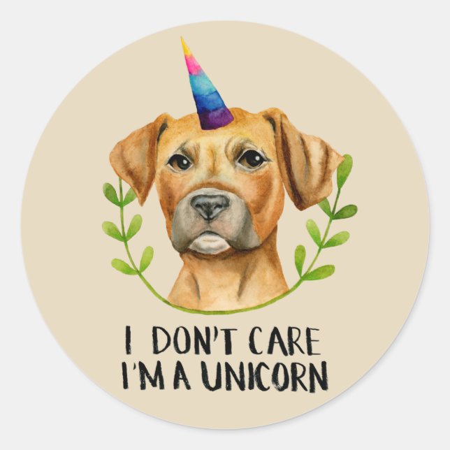 Funny Pit Bull Dog Unicorn Runder Aufkleber (Vorderseite)