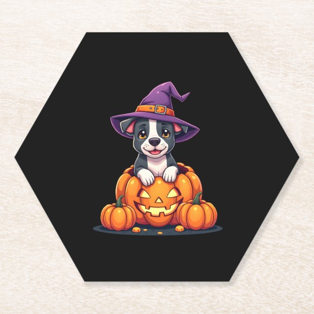 Funny Pitbull Hexch Pumpkin Dog Halloween Mens Wom Untersetzer (Vorderseite)
