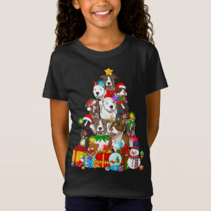 Funny Pitbull Hund Weihnachtsbaum Lichter Welpen H T-Shirt