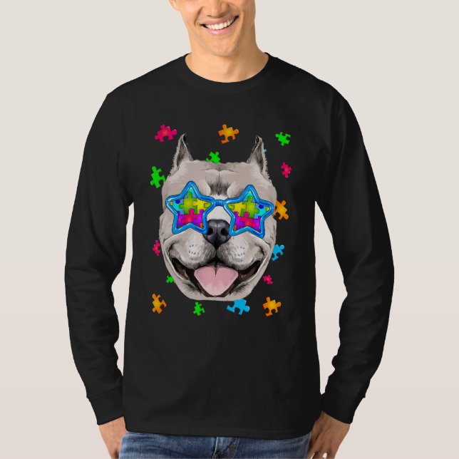 Funny Pitbull Puzzle Autismus Bewusstsein Hund T-Shirt (Vorderseite)