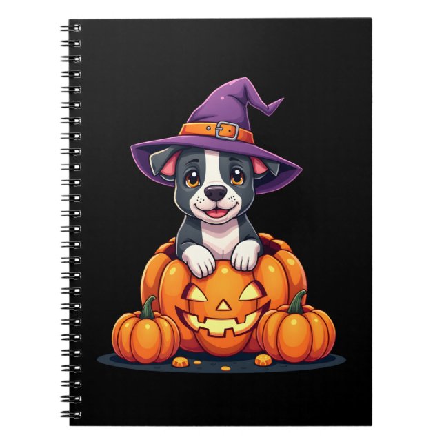 Funny Pitbull Witch Pumpkin Dog Halloween Mens Wom Notizblock (Vorderseite)