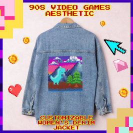 Funny Pixel Gamer Pixelated- Dinosaur Illustration Jeansjacke
