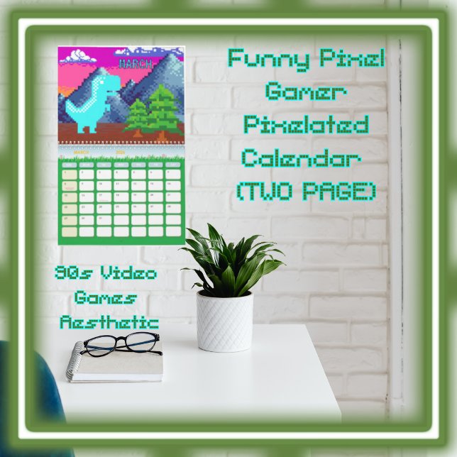 Funny Pixel Gamer Pixelated- Dinosaur Illustration Kalender (Funny Pixel Gamer Pixelated- Dinosaur Illustration (Two Page) Calendar Style Colorful Seasons; )