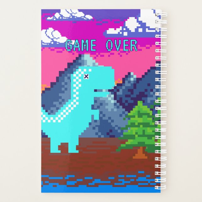 Funny Pixel Gamer Pixelated- Dinosaur Illustration Planer (Rückseite)