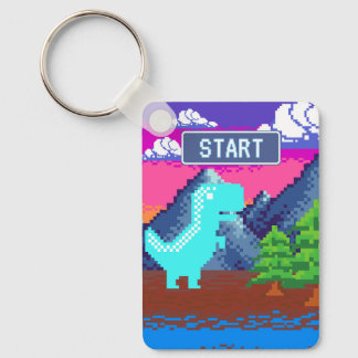Funny Pixel Gamer Pixelated- Dinosaur Illustration Schlüsselanhänger