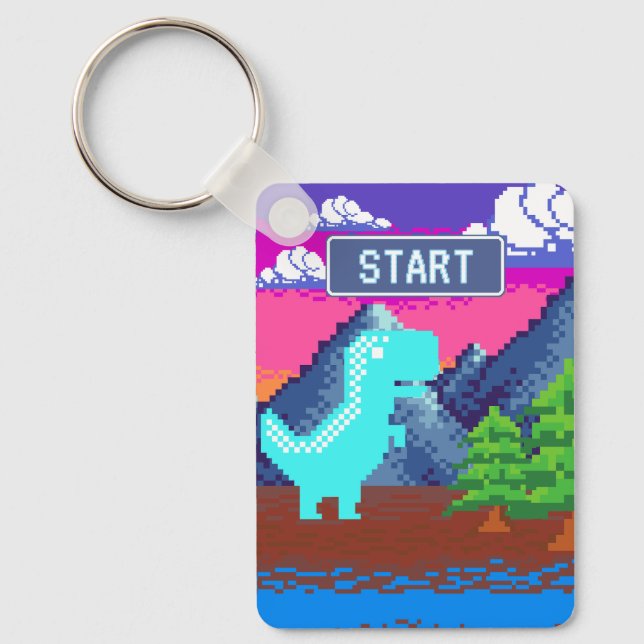 Funny Pixel Gamer Pixelated- Dinosaur Illustration Schlüsselanhänger (Vorderseite)