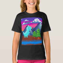 Funny Pixel Gamer Pixelated- Dinosaur Illustration T-Shirt