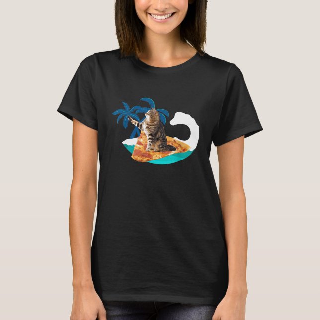 Funny Pizza Cat Surfspass Surfen Kitty T-Shirt (Vorderseite)