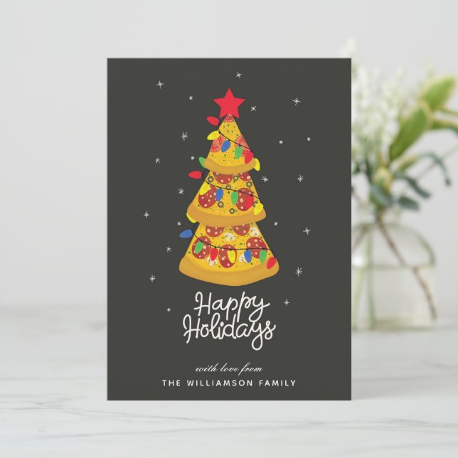 Funny Pizza Christmas Happy Holidays Karte (Stehend Vorderseite)