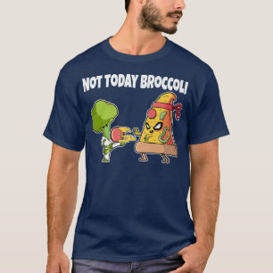 Funny Pizza Kawaii Karate Fighting Broccoli Funny  T-Shirt
