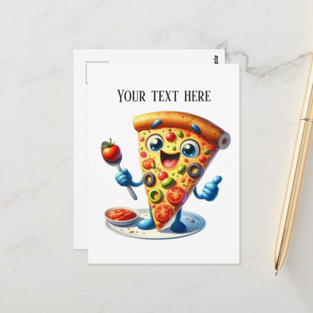 Funny Pizza Liebhaber fügen Text Postkarte (Vorderseite/Rückseite Beispiel)