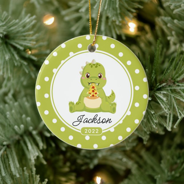 Funny Pizza Love Dino Boys Weihnachtsfeier Keramik Keramik Ornament (Baum)