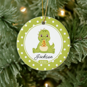 Funny Pizza Love Dino Boys Weihnachtsfeier Keramik Ornament