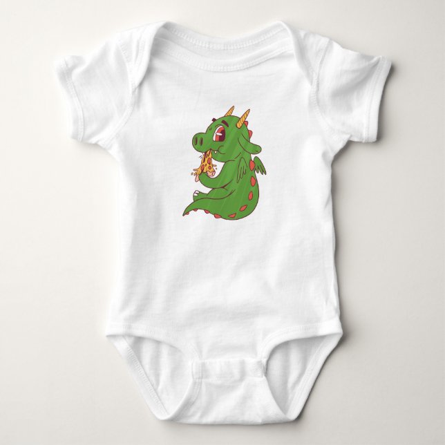 Funny Pizza-Loving Dragon Character Baby Strampler (Vorderseite)