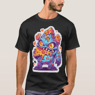 Funny Pizza Monster Niedlich Cartoon Comic Hallowe T-Shirt