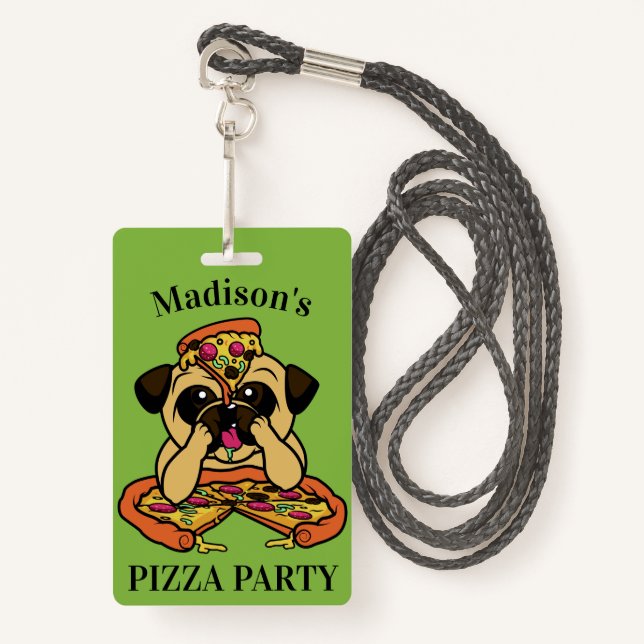 Funny Pizza Mops Custom Text Abzeichen Ausweis (Vorderseite mit Schlüsselband)