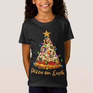 Funny Pizza on Earth Slice Weihnachtsbaum mit Lig T-Shirt
