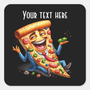 Funny Pizza Party hinzufügen Quadratischer Aufkleber