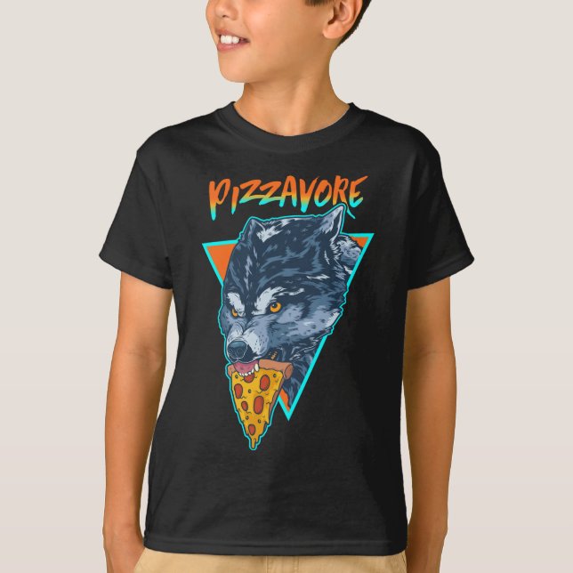 Funny Pizzavore Pizza Lover Pun Wolf Retro 90er Va T-Shirt (Vorderseite)