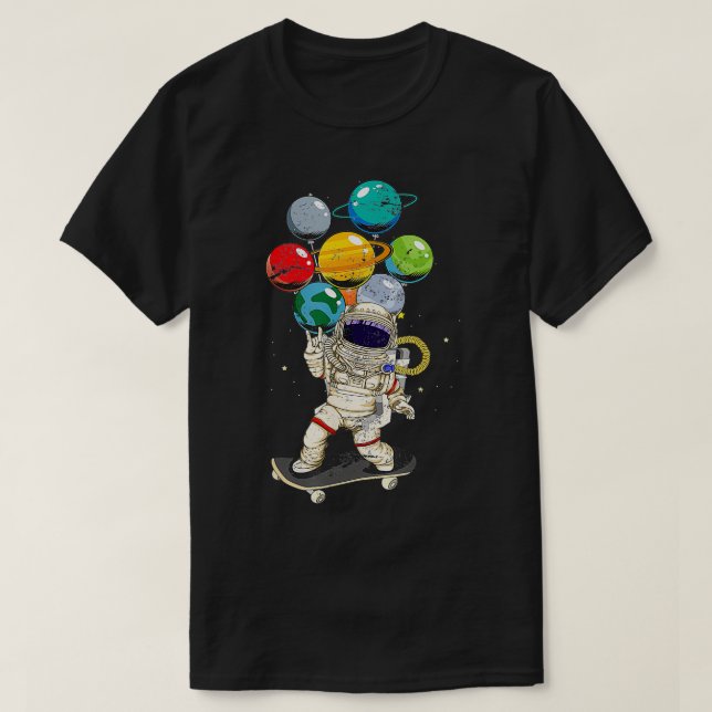 Funny Planets Skateboard Kosmonaut Raumfahrer T-Shirt (Design vorne)