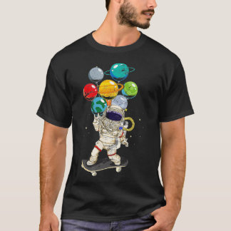 Funny Planets Skateboard Kosmonaut Raumfahrer T-Shirt
