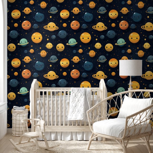 Funny Planets Space Pattern Tapete (Kinder)