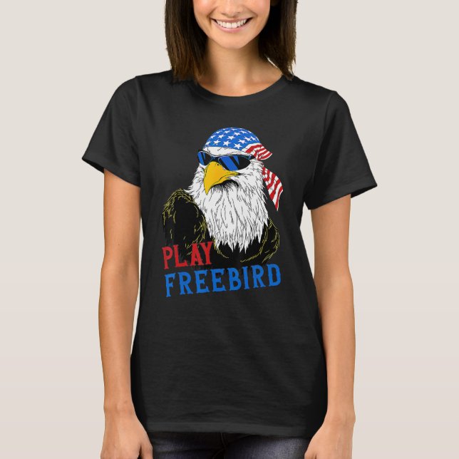 Funny Play Free Bird 4th Of July Bald Eagle Mullet T-Shirt (Vorderseite)