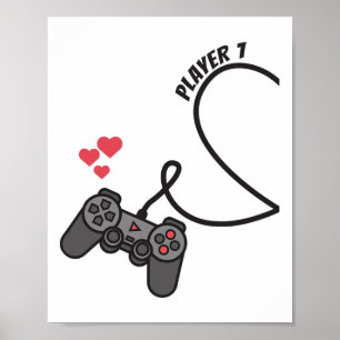 Funny Player 1 Spieler 2 Matching Gamer Couple Ihn Poster