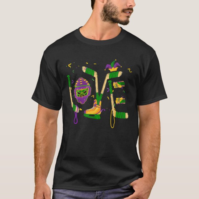 Funny Player Goalie Ice Hockey Mardi Gras Carnival T-Shirt (Vorderseite)