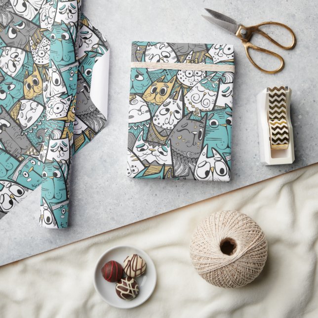 Funny Playful Cats Geschenkpapier (Kunsthandwerk)