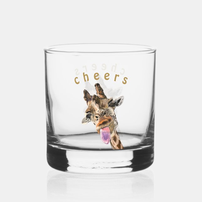Funny Playful Giraffe Cheert Custom Text Whiskyglas (Vorderseite)