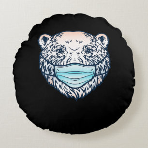 Funny Polar Bär trägt ein Gesichtsmaske Tier Lover Rundes Kissen