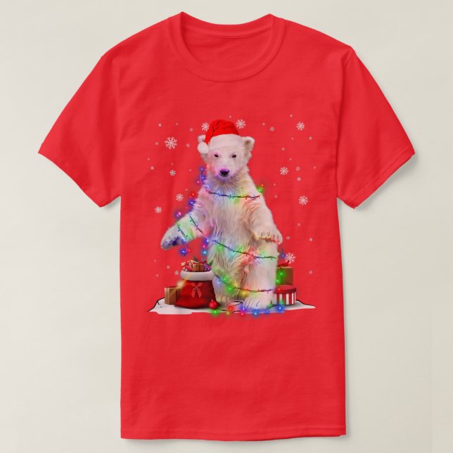 Funny Polar Bär Tree Weihnachtsbeleuchtung Xmas Pa T-Shirt (Design vorne)