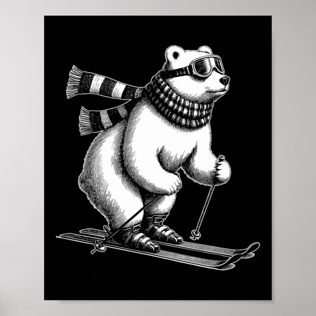 Funny Polar Bear Loves Skiing In The Snow On Ski H Poster (Vorne)