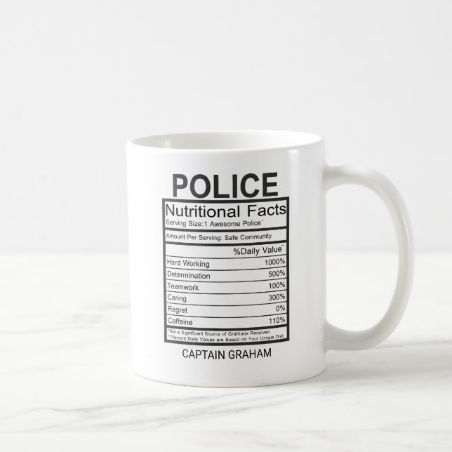Funny Police ernährungswissenschaftliche Fakten Kaffeetasse (Rechts)