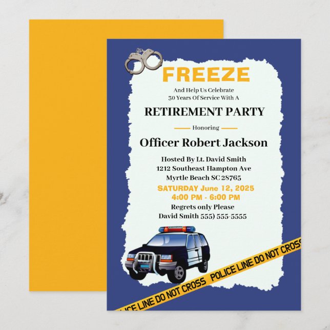 Funny Police Officer Retirement Party Einladung (Vorne/Hinten)