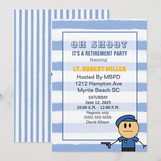 Funny Police Officer Retirement Party Einladung (Vorne/Hinten)