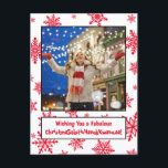 Funny politisch korrekt alle inklusiv saisonale feiertagspostkarte<br><div class="desc">Diese sonderbare Postkarte für den Urlaub wird alle Basen bedecken! Die Titelschrift lautet: Ich wünsche dir eine fabelhafte ChristmaSolsticHanukKwanzaa! - Weihnachten, Solstice, Hanukkah und Kwanzaa zu einem köstlich eigenartigen Wort zu schmelzen. Es gibt Platz, um ein Foto auf einen skurrilen Hintergrund mit roten Schneeflocken hochzuladen. Ideal, um saisonale Grüße an...</div>