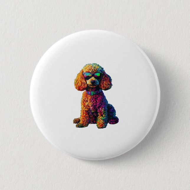 Funny Poodle Animal Lover Hunde Graphic Niedlich D Button (Vorderseite)