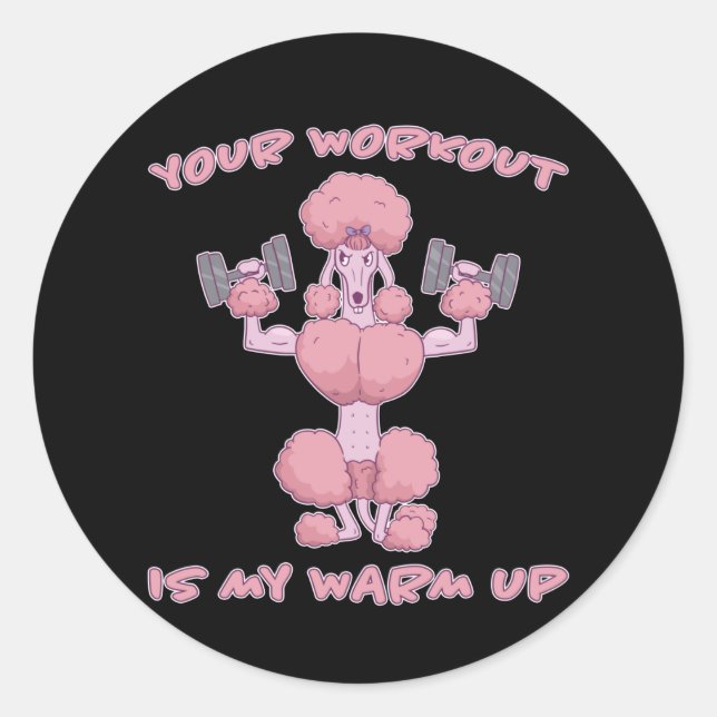 Funny Poodle Fitness Training Workout Runder Aufkleber (Vorderseite)