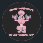 Funny Poodle Fitness Training Workout Runder Aufkleber<br><div class="desc">Fitness Poodle design for the gym brings motivation for training,  endurance,  bodybuilding,  muscle building with dumbbells in gym or home,  ideal for workout who does gymnastics training for Dog fans who training their flexibility</div>