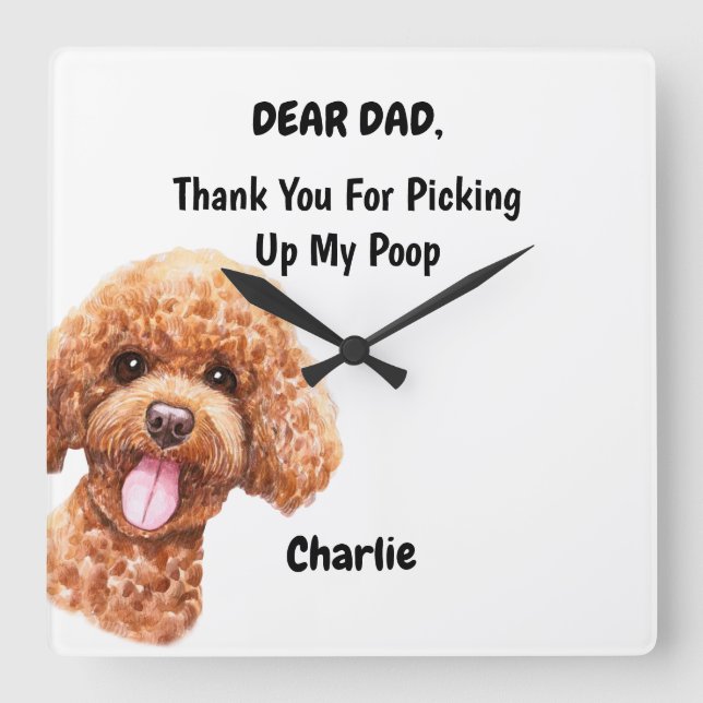 Funny Poodle Vater Frische Pasta machen Quadratische Wanduhr (Vorderseite)