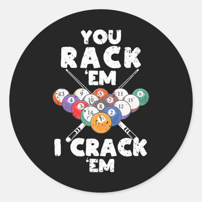 Funny Pool Billards Spieler Billiard Sie Rack 'Em Runder Aufkleber (Vorderseite)