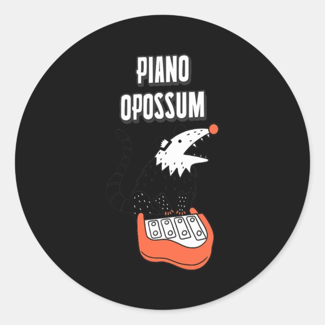Funny Possum T-Shirt Piano Opossum Niedlicher Spaß Runder Aufkleber (Vorderseite)