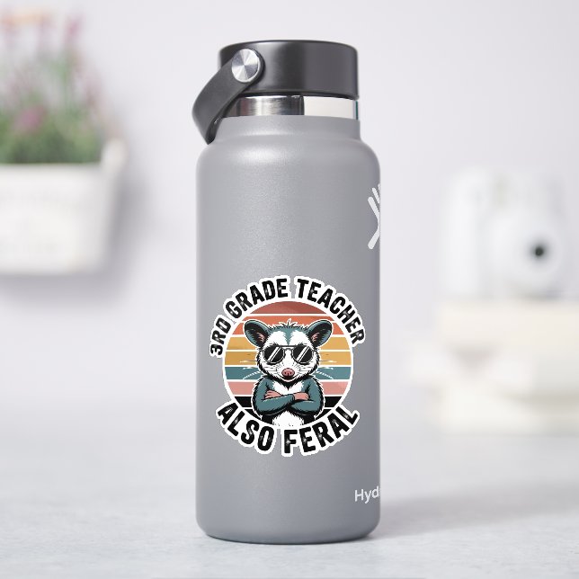 Funny Possum  Third Grade Teacher Also Feral Aufkleber (HydroFlask)