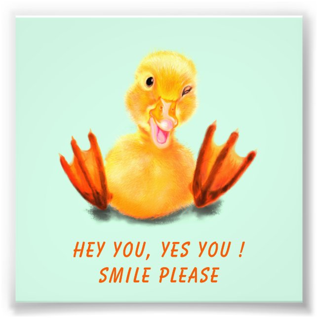 Funny Poster Happy Yellow Duck Smile - Custom Text (Vorne)