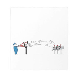 Funny Postman Cartoon - Mail-Lieferung mit einem S Notizblock