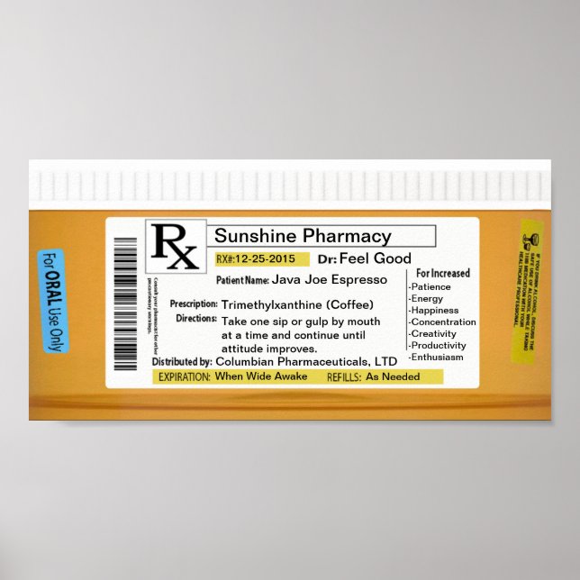 Funny Prescription Coffee RX Poster (Vorne)